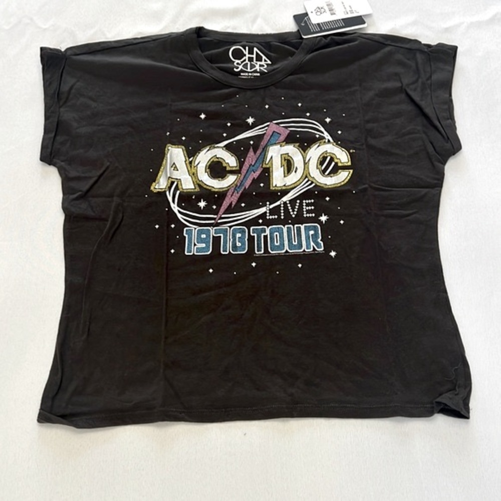 NWT Women’s Sz M  CHASER vintage jersey AC/DC 1978 Tour tee in black SOLD OUT!